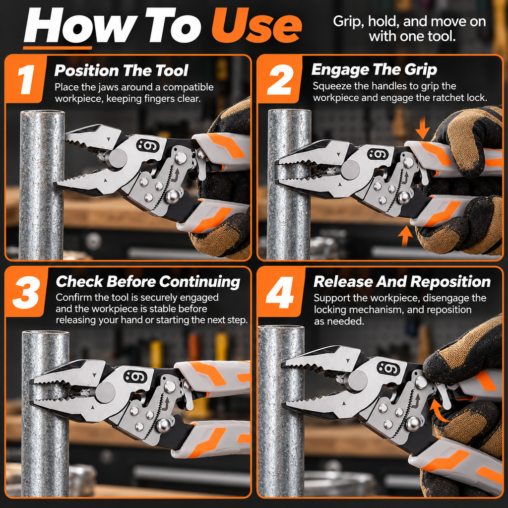 Self-Locking Ratchet Pliers With Wire Cutter